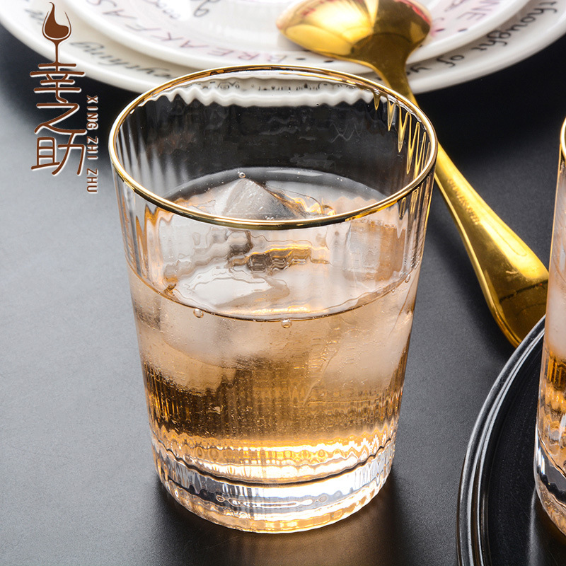 일본식 크리 에이 티브 프놈펜 세로 패턴 유리 가정용 세로 줄무늬 음료 주스 컵 도매 유리 물 컵 식기