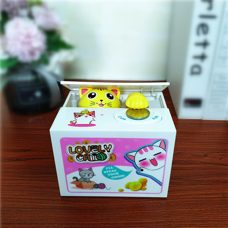 Stealing money cat piggy bank student cartoon electric music cute money eating cat piggy bank cross border