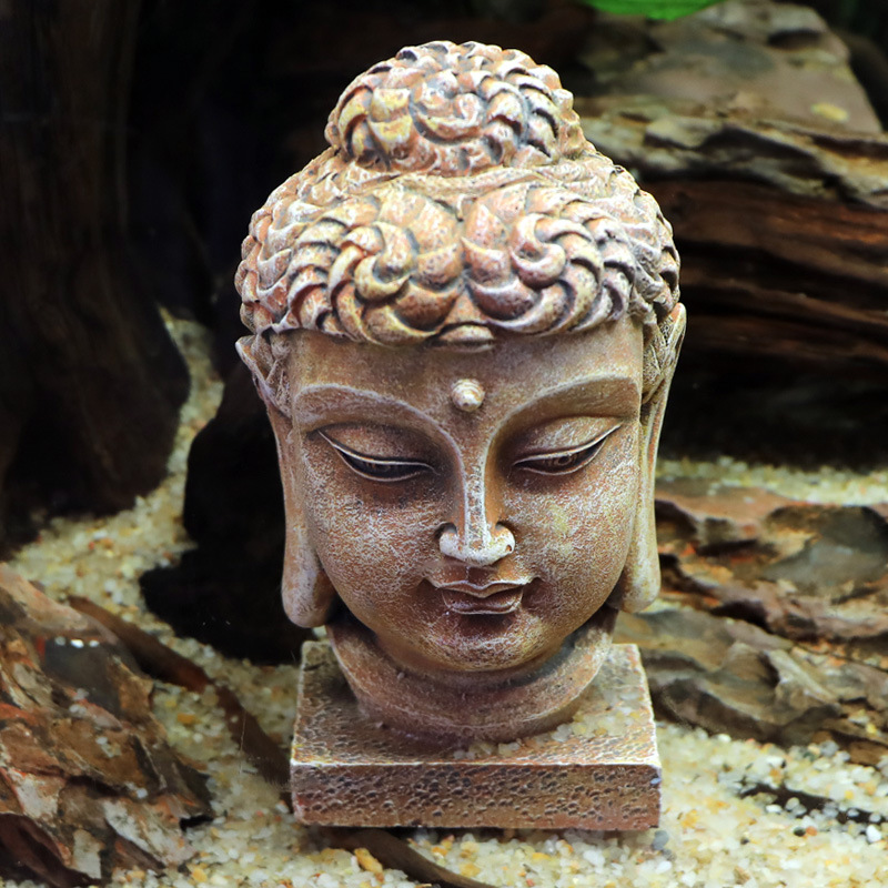 Tanque de peces feng shui paisaje Zen antigua estatua de Buda serie acuario resina decoración piedra rocalla estatua sueño cabeza de Buda adornos