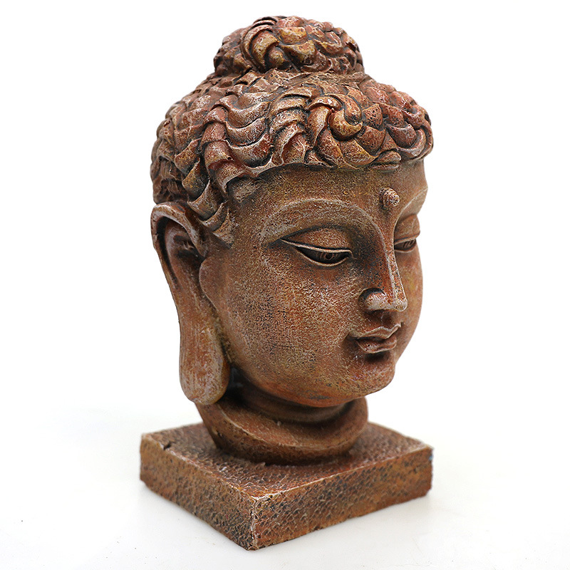 Tanque de peces feng shui paisaje Zen antigua estatua de Buda serie acuario resina decoración piedra rocalla estatua sueño cabeza de Buda adornos