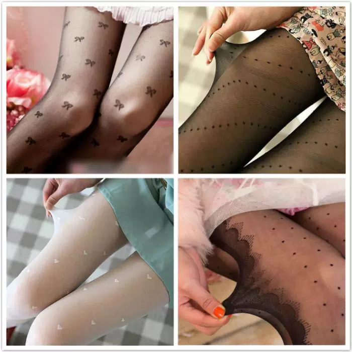 Tattoo sheer tights, spring-summer thin patterned stockings, black & white, multiple designs