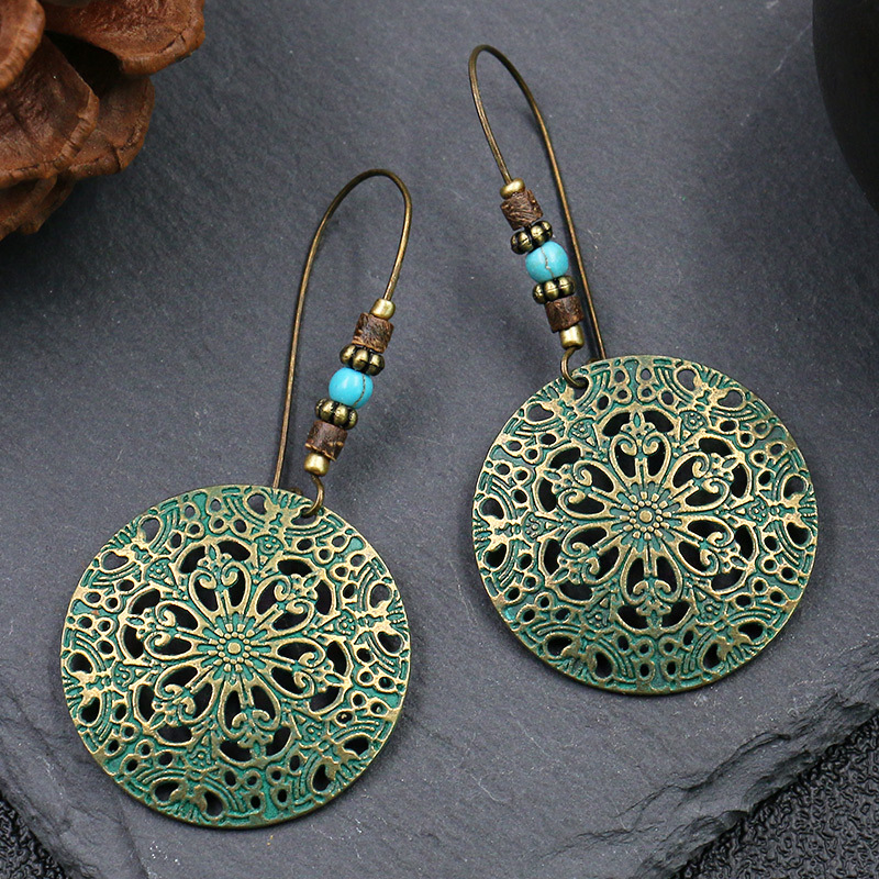 Retro Round Earrings Female Creative Flower Alloy Earrings