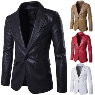 2019 New Foreign Trade men's European and American solid color slim PU leather fashion men's leather suit X307