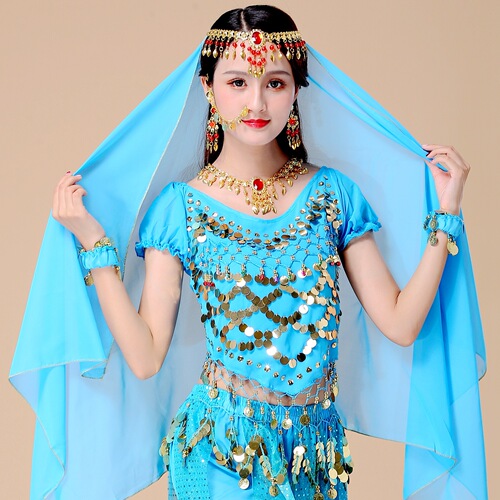 National dance chiffon pure headscarf Indian dance accessories red bead head chain necklace plum blossom earrings bracelet bracelet