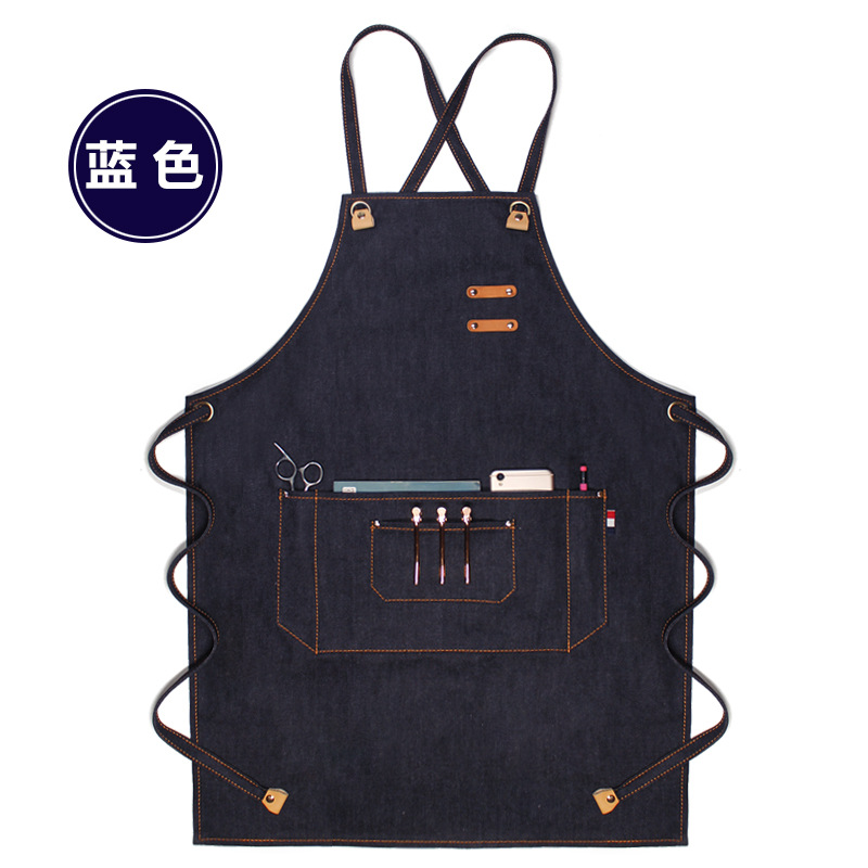 Comercio exterior delantal de mezclilla personalizado logo estilista barbacoa barista moda cocina hogar delantal por mayor