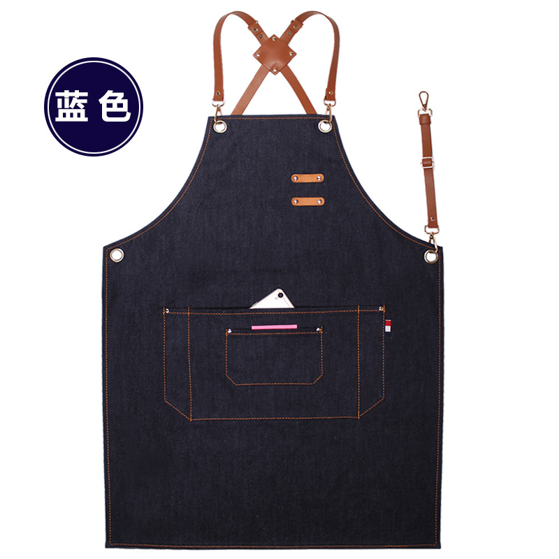 Comercio exterior delantal de mezclilla personalizado logo estilista barbacoa barista moda cocina hogar delantal por mayor