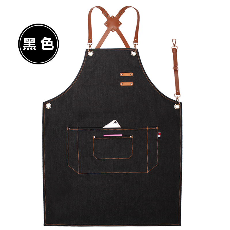 Comercio exterior delantal de mezclilla personalizado logo estilista barbacoa barista moda cocina hogar delantal por mayor
