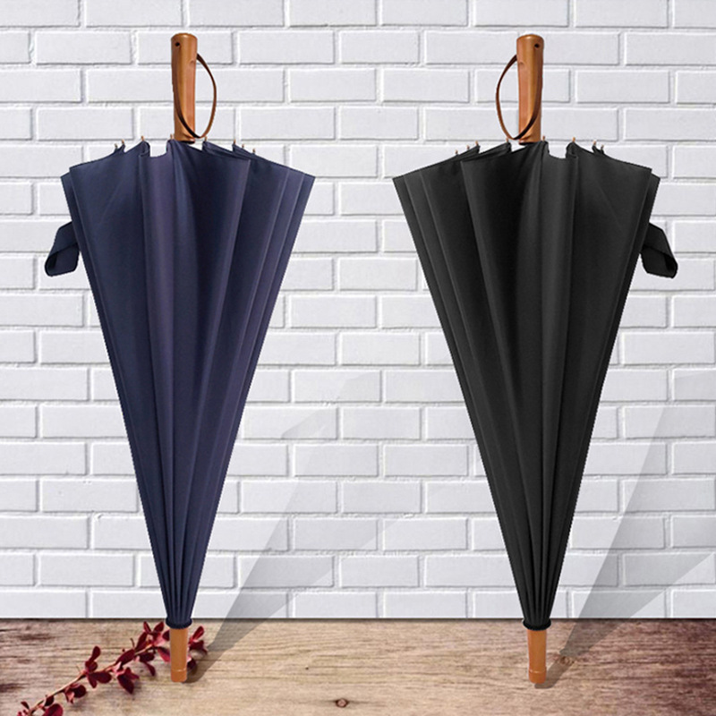 Custom Logo Automatic Opening 16-Rib Solid Wood Handle Long Umbrella Business Men's Promotional Umbrella Rain Umbrella Business Gift Solid Color Custom Logo Automatic Opening 16-Rib Solid Wood Handle Long Umbrella Business Men's Promotional Umbrella Rain Umbrella Business Gift Solid Color