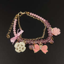 热卖韩国韩版饰品批发蝴蝶结 玫瑰花珍珠手链水晶手饰首饰