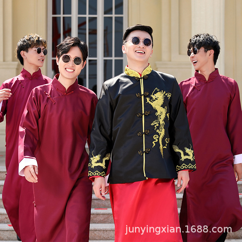 中国式の連れ合い服の兄弟団の礼服の男性の大きいサイズの秀禾は長い服を迎えます。|undefined
