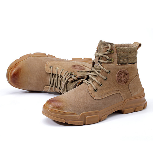 Men's safety work boots with steel toe cap, anti-puncture and anti-strike, breathable and soft sole, durable and safe for construction sites