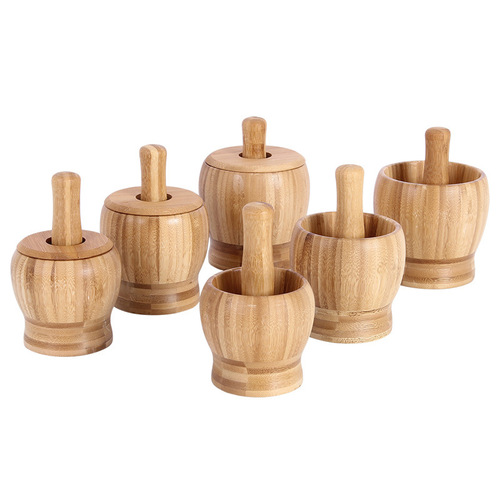 Bamboo garlic pounding jar household kitchen food stirrer garlic press creative garlic grinder with lid garlic pounder