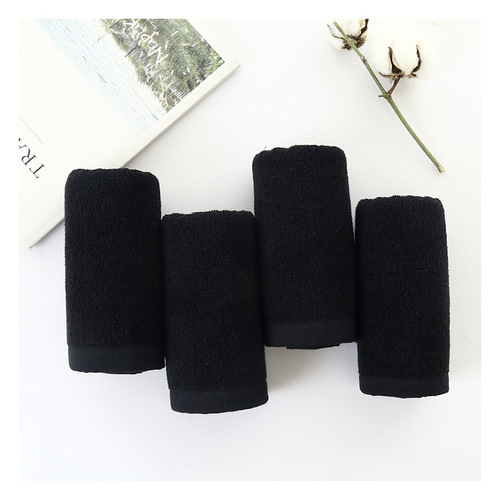 Cross-border direct supply of pure cotton black towels thickened quick-drying anti-bleaching dyed black microfiber foreign trade towels with logo printing