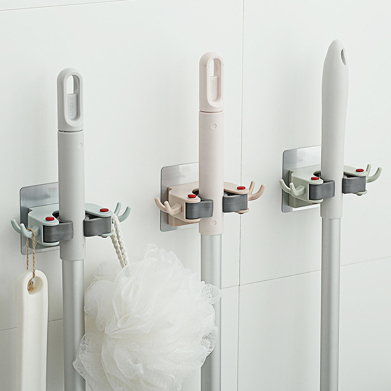 Home Supplies Storage Mop Hook Toilet Bathroom Magic Sticker Strong Sticky Hook Mop Clip Seamless Mop Rack