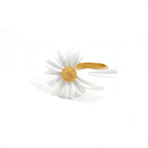 Tiffany's new small daisy ring high temperature paint flower ring women's open adjustable ring delivery