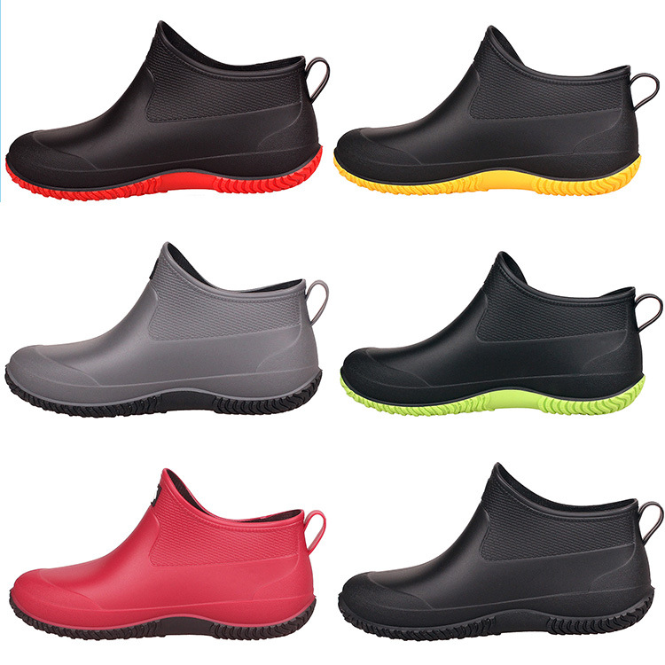 Botas de lluvia para mujer, calzado de trabajo cálido para exteriores y cocina, zapatos de agua de caña baja, botas de lluvia de PVC para hombre, moda de otoño image 6
