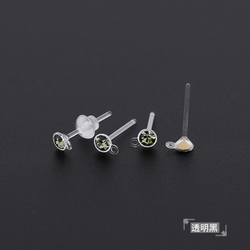 Pointed bottom with diamond cup earrings/transparent black rhinestones (including mushroom ear plugs)