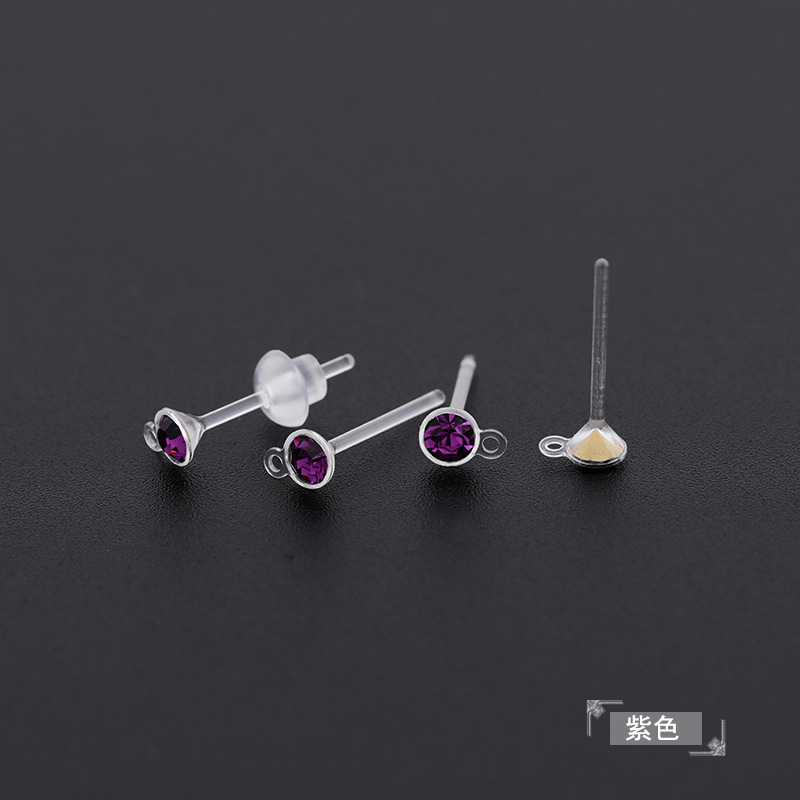 Pointed bottom with diamond cup earrings/purple rhinestones (including mushroom ear plugs)