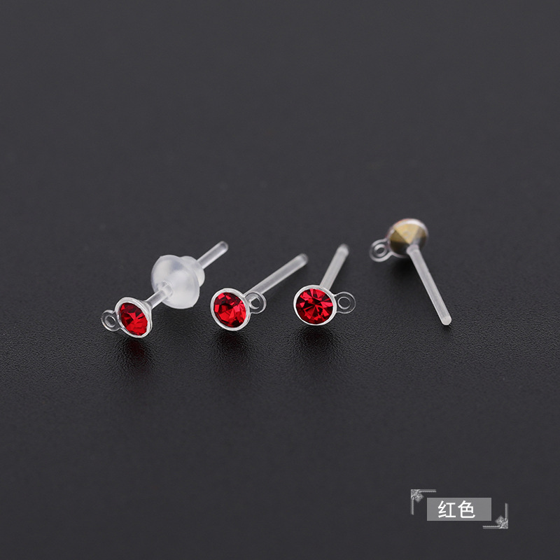 Pointed bottom with diamond cup earrings/red rhinestones (including mushroom ear plugs