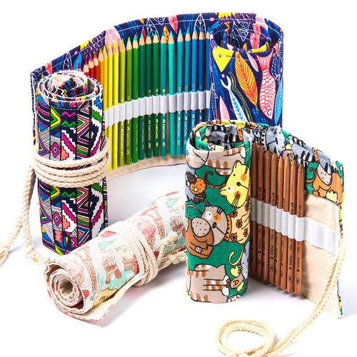 Stationery Large Capacity Pencil Bag Wholesale Cartoon Pencil Bold 48 Hole Canvas Pen Curtain Student High-Looking Color Pencil Bag