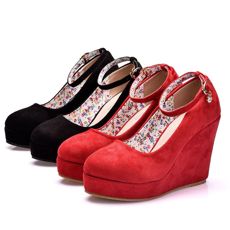 Japanese and Korean Round-Toe Waterproof Platform Wedge Shoes with a Single Strap, Foreign Trade Wedge Shoes, Spring and Autumn Women's Thick-Soled Shoes