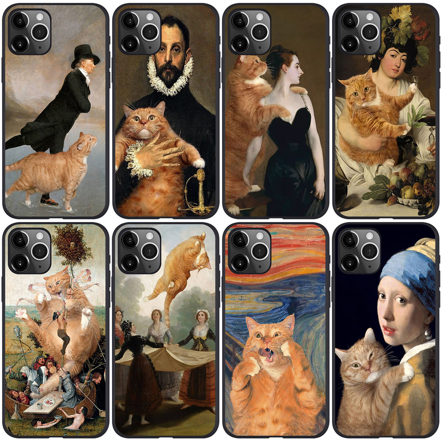 Coque de téléphone avec peinture à l'huile et chat Orange, compatible avec iPhone 15_voghion.com