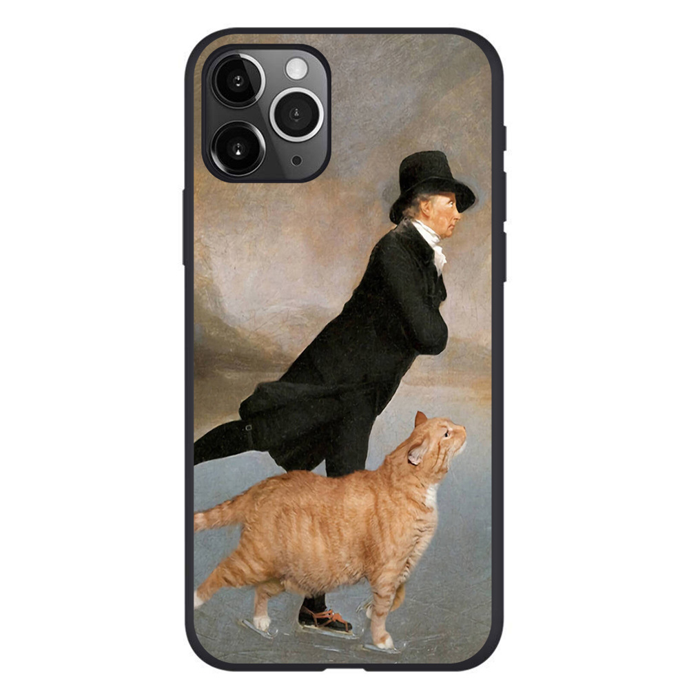 Coque de téléphone avec peinture à l'huile et chat Orange, compatible avec iPhone 15_voghion.com