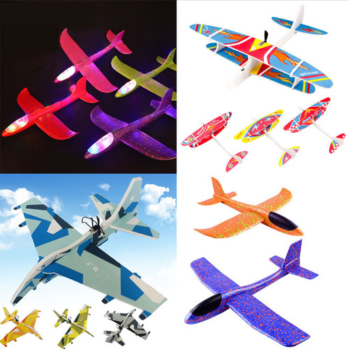 Glowing lighted hand-thrown aircraft foam glider camouflage spin stunt children's model aircraft electric fighter toy
