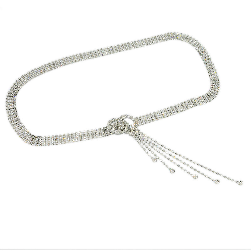 Comercio exterior transfronterizo Cinturón de mujer con incrustaciones de diamantes de imitación cinturón decorativo completo de mujer falda decorativa casual cinturón de diamantes borla