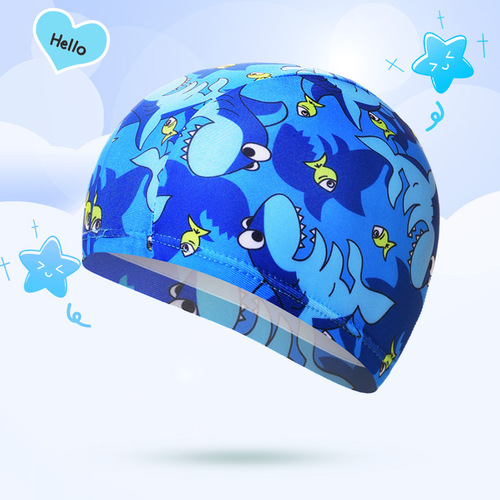 New elastic swimming cap for boys and girls, cute cartoon pattern, fashionable and comfortable baby swimming cap, protective hair swimming cap