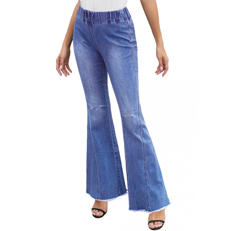 Primavera y verano transfronterizo Amazon wisebay alta elástico de cintura alta ropa de mujer Denim pantalones acampanados en stock fábrica al por mayor