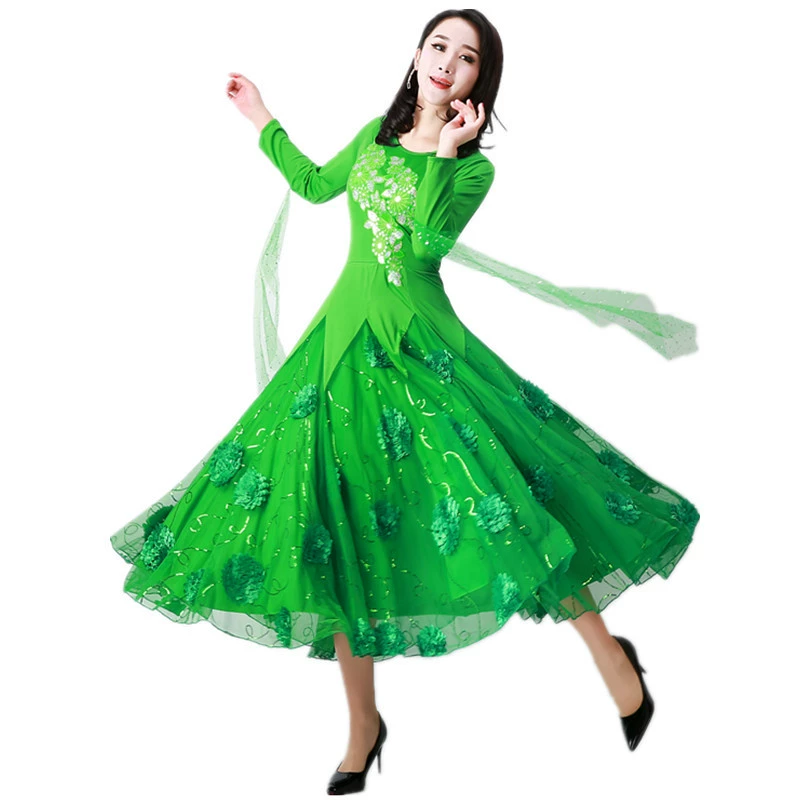 Одежда для современных танцев с длинным рукавом Одежда для бальных танцев Одежда для вальса Конкурсная одежда Танцевальная одежда