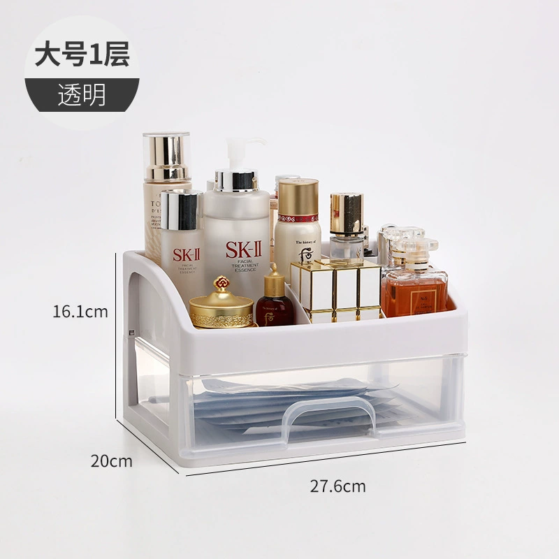 Cosmetic Storage Box, Clear Plastic Organizer, Multi-Layer Drawer 24.5×19×15.5 cm
