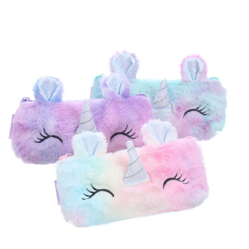 Unicornio de invierno de peluche caja de lápiz unicornio de dibujos animados niños papelería bolsa de almacenamiento bolsa de lápiz Bolsa De Teléfono chica
