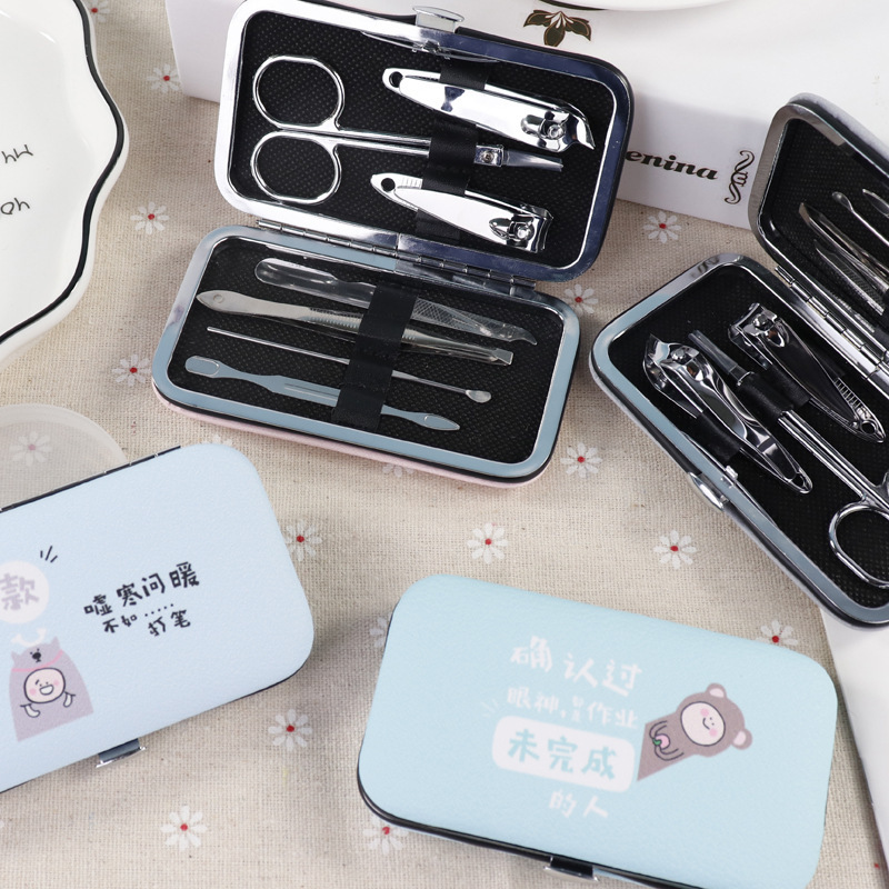 Simple stainless steel nail tools set bag 7 sets nail clippers nail nail tools set bag wholesale