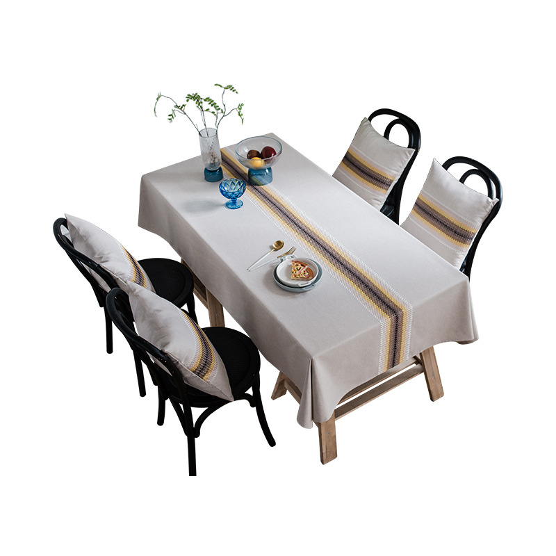 Runner moderno in cotone e lino impermeabile con motivo a onde, tovaglia geometrica ricamata, tovaglia rettangolare per tavolino da caffè, sala da pranzo_voghion.com