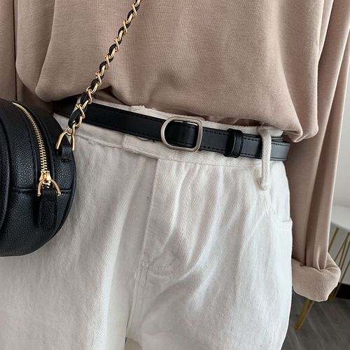 Wholesale retro belt for men and women, versatile non-hole belt adjustment, jeans ins style black belt