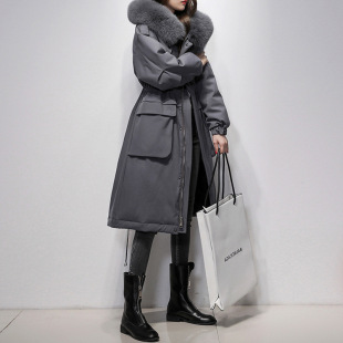 Parker Large Wool Collar Down Jacket Women's 2024 New Explosions Autumn and Winter Fashion Over-the-Knee Warm Workwear Mid-Long Jacket