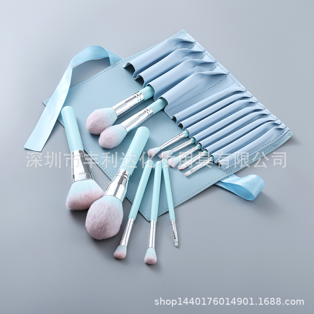 Fenglida-Juego de brochas de maquillaje con mango de madera, 12 piezas, brocha para polvos sueltos, brocha para sombra de ojos, embalaje de PU, brocha para colorete, herramientas de maquillaje de belleza