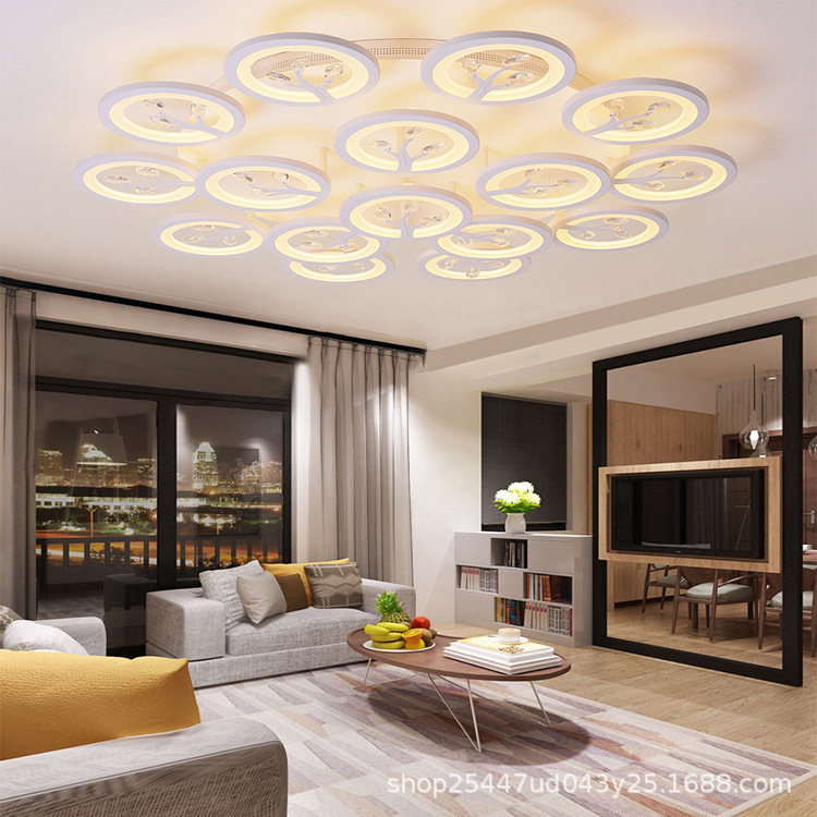 Nueva lámpara de sala de estar de cristal atmósfera simple moderna lámpara de dormitorio paquete de lámparas de techo led al por mayor