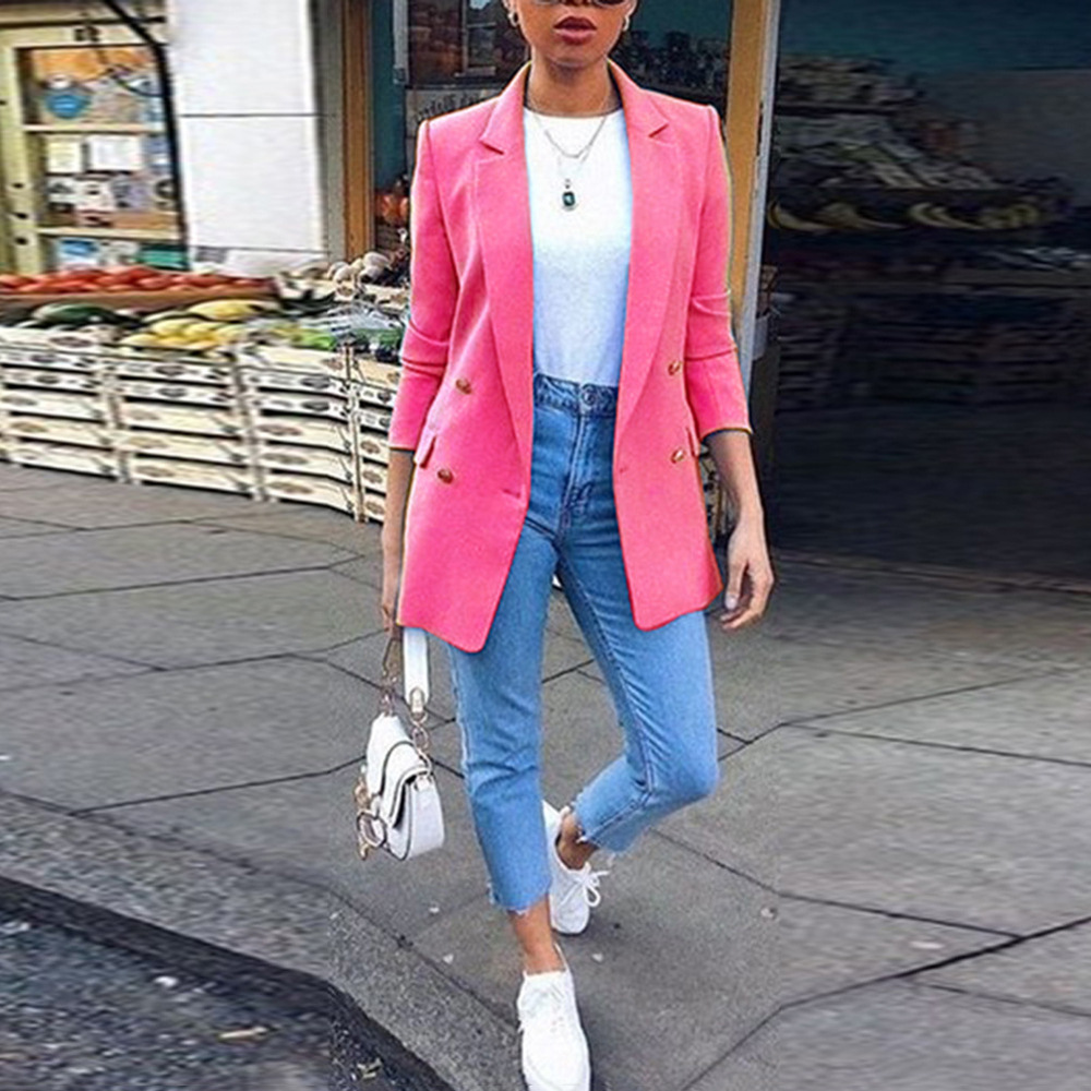 Saco Blazer Mediano para Mujer de Mezcla de Algodón para Oficina y Trabajo