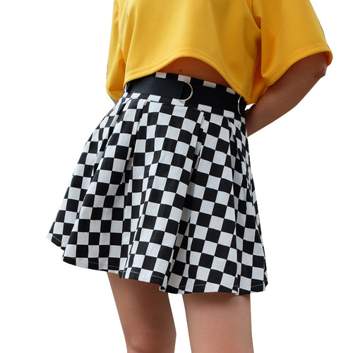 European and American black and white plaid printed skirt cross-border foreign trade Amazon slim skirt women's pleated skirt