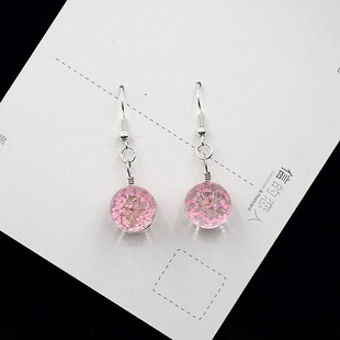Spring dried flower transparent glass ball earrings elegant all-match personalized earrings female earrings Eternal Flower small Jewelry earrings