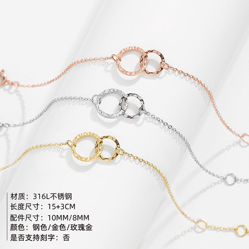 eManco Cross-Border New Accessory Minimalist Gold-Plated Stainless Steel Round Bracelet Korean Hollow Bracelet
