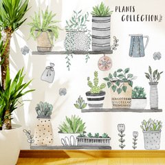 Wall stickers green leaf potted plants succulent literary fresh living room bedroom dormitory plant stickers Nordic wall flowers self-adhesive