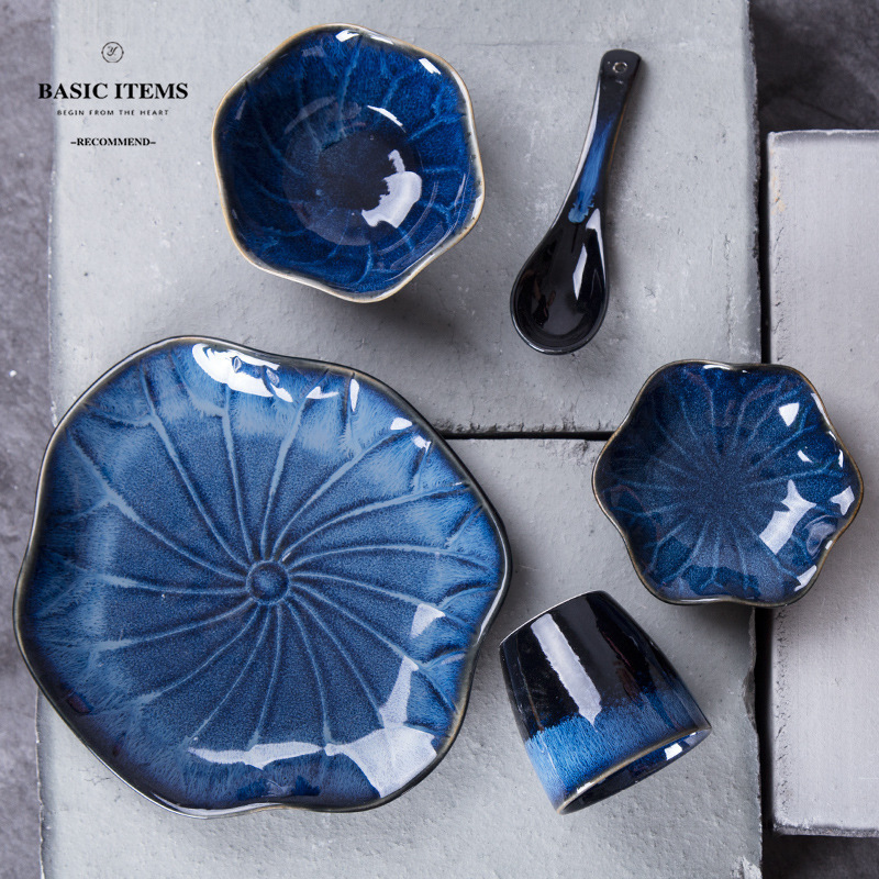 Daifa Japanese Style Kiln Change Ceramic Tableware Rice Bowl Dish Plate Matching Lotus Plate Set Hotel Restaurant Household Daifa Japanese Style Kiln Change Ceramic Tableware Rice Bowl Dish Plate Matching Lotus Plate Set Hotel Restaurant Household