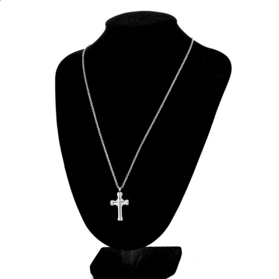 Venta caliente Cruz botella de perfume collar japonés y coreano popular Acero inoxidable colgante collar joyería exclusivo para el comercio exterior