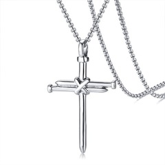 New European and American Stainless Steel Cross Pendant Necklace for Men, Punk Simple Titanium Steel Locket, Amazon Wish