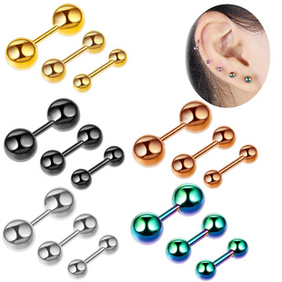Europe and the United States popular wholesale earrings stainless steel dumbbell double ball earrings men and women personality Joker small earrings spot supply