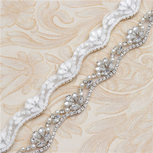 European and American Wedding Accessories Rhinestone Belt for Brides, Hand-Stitched Back Glue Crystal Pearl Belt Decoration